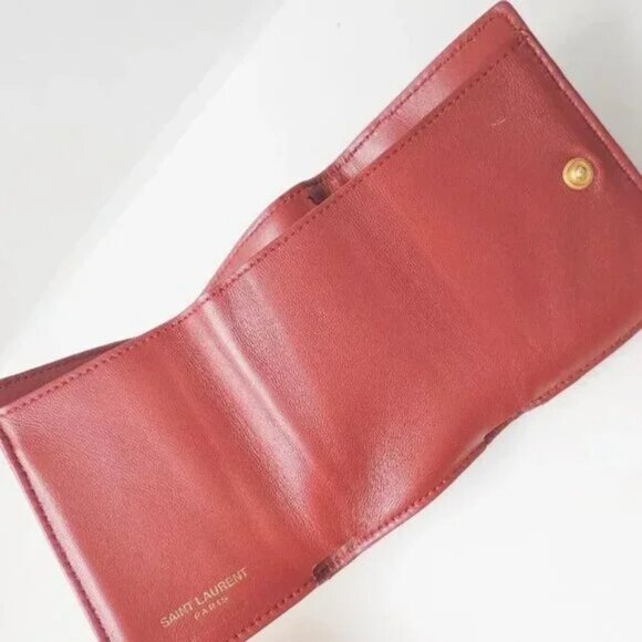 100% Auth SAINT LAURENT PARIS Monogram Tiny Wallet Bordeaux Leather 251-102624 - Picture 4 of 7